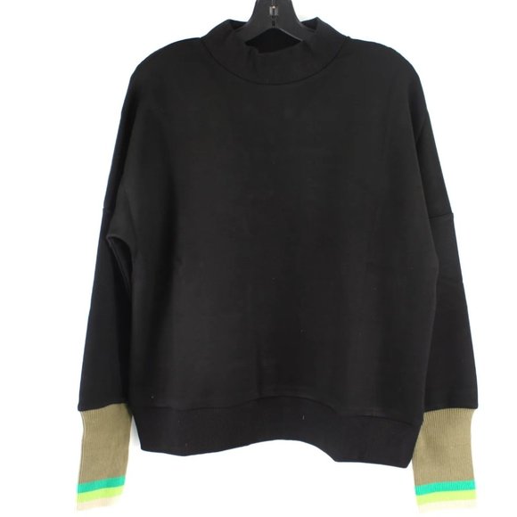 NEW Spring NOD New York Black Striped Cuff Turtle Sweatshirt with Green Blend - Picture 1 of 12